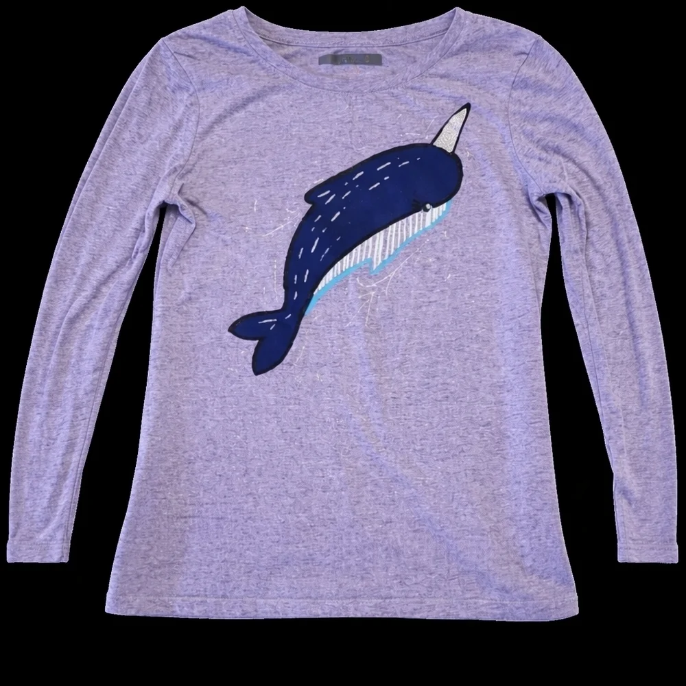 Cat & Jack Girls Narwhal Long Sleeve Shirt | Size 7/8 (M) | Purple Blue Graphic